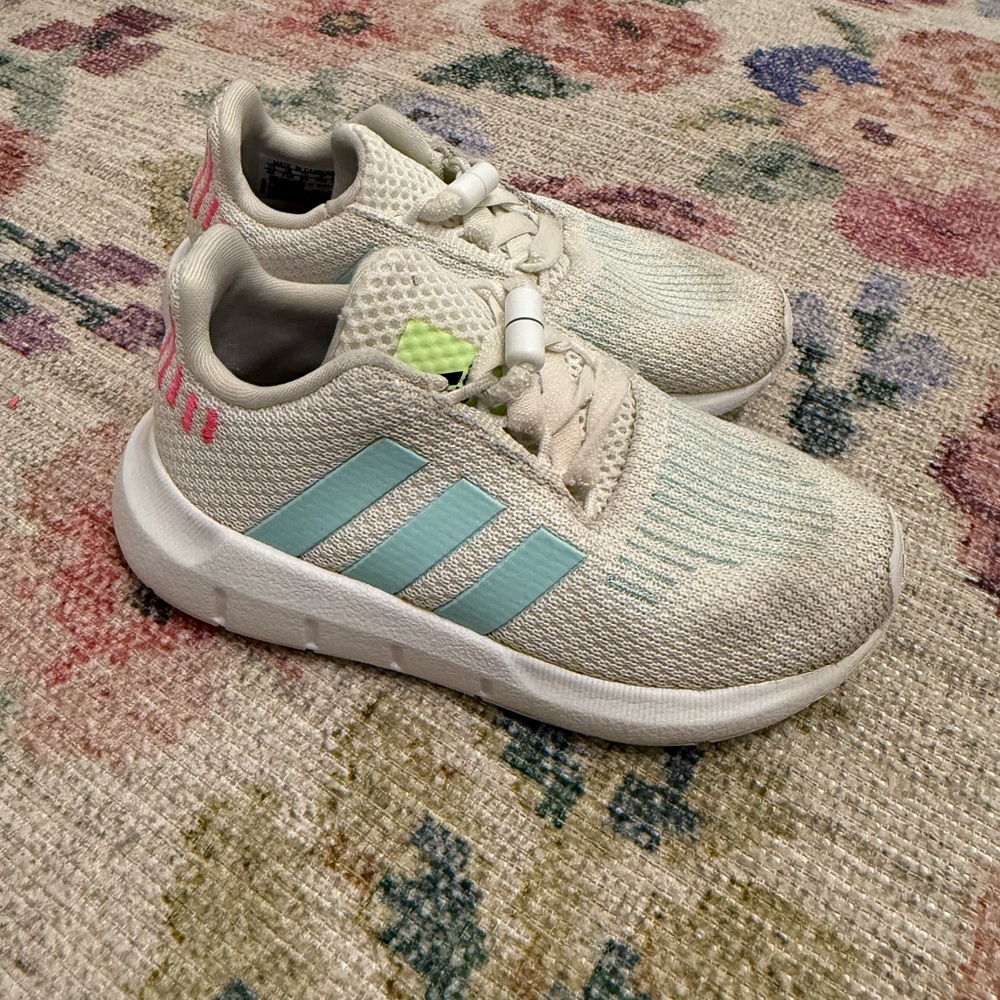 Adidas Kids' White, Pink and Light Blue Sneakers